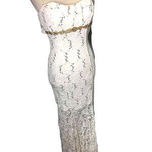 My Michelle off white floor length lace size 7 Strapless formal dress